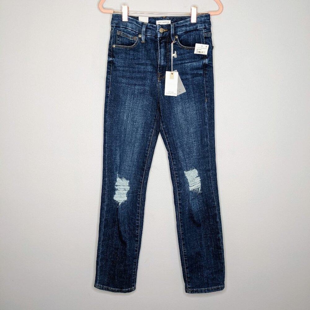 Good American Blue Denim Good Classic Jeans Straight Leg Distressed Size 2 NWT